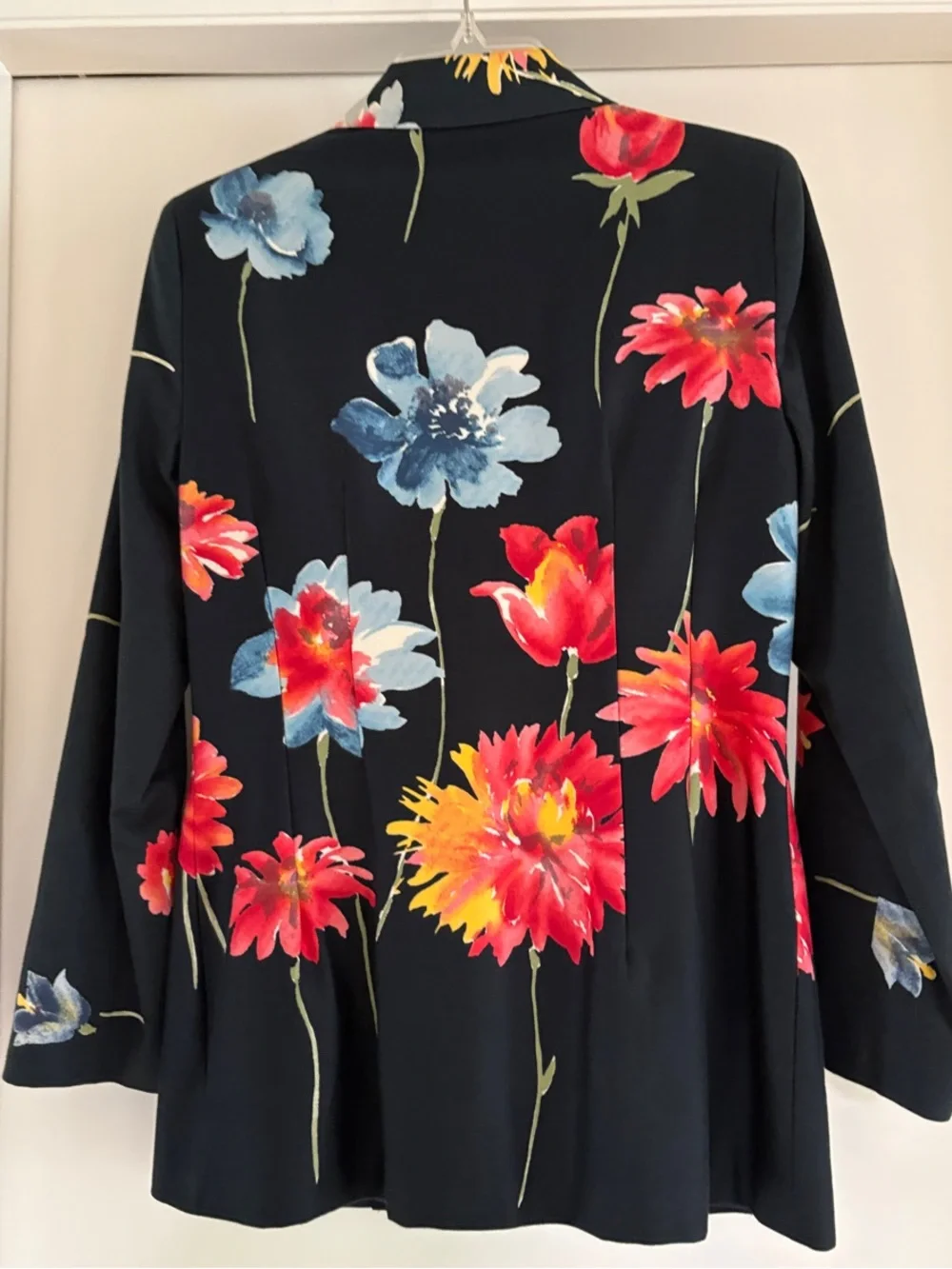 Bisou Bisou Women’s Black Blazer with Red & Blue Floral Print